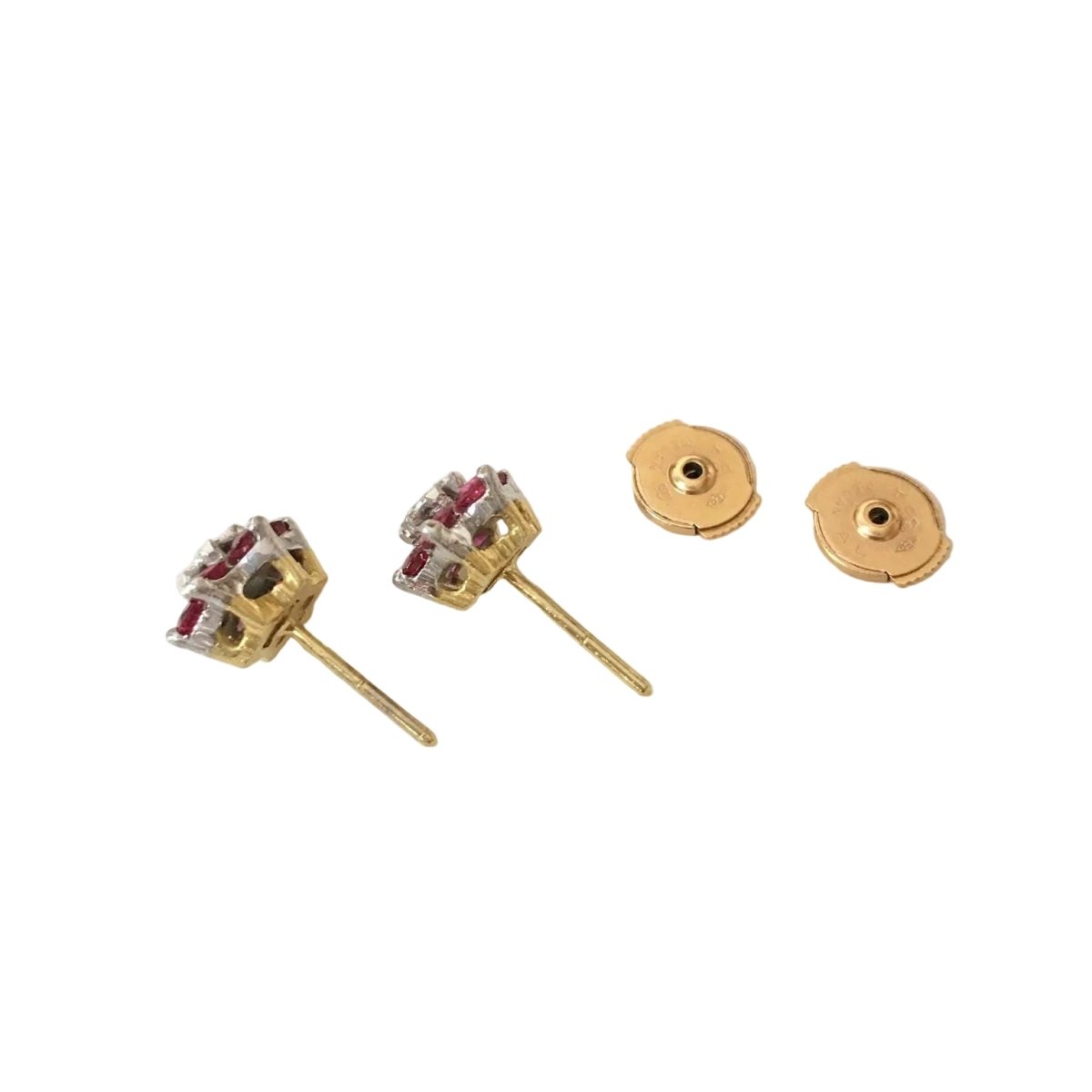 Boucles d'oreilles Puces en or blanc, or jaune, rubis et diamants - Castafiore