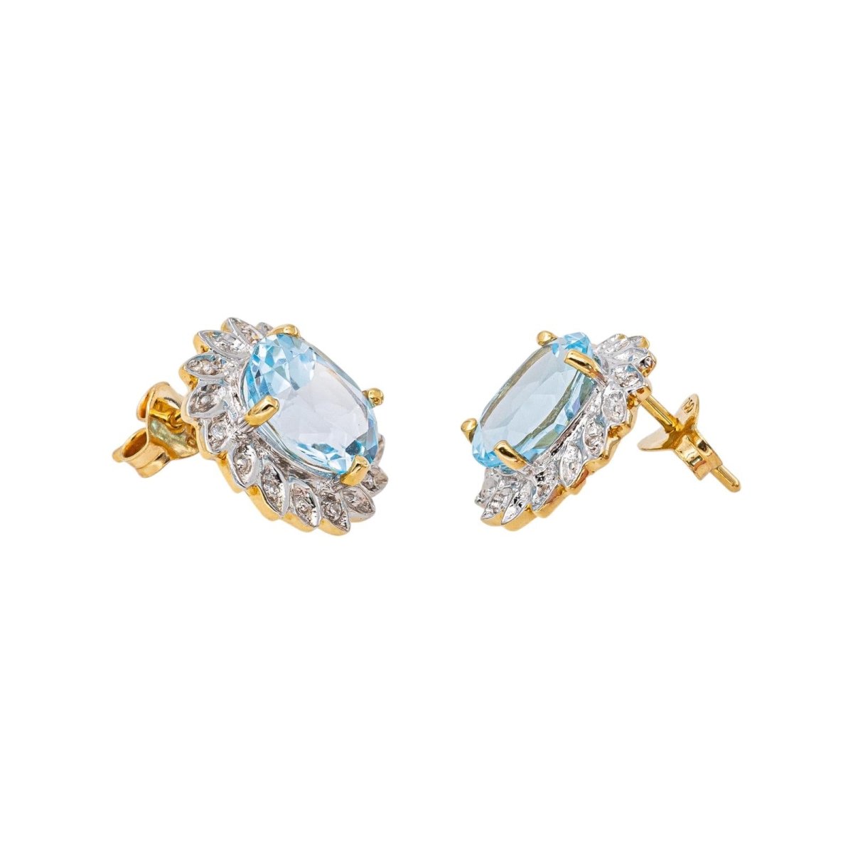 Boucles d'oreilles Puces en or blanc, or jaune, topazes et diamants - Castafiore