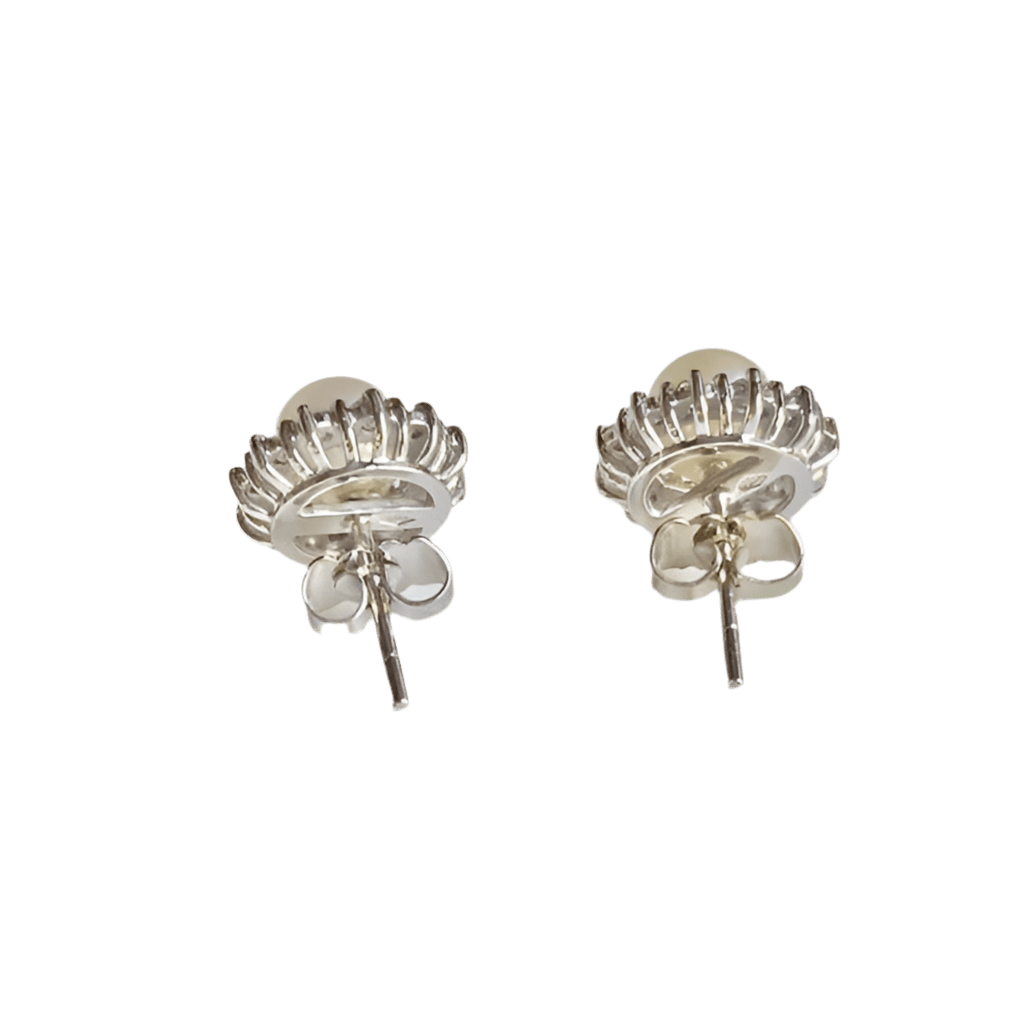 Boucles d'oreilles Puces en or blanc, perle et diamants - Castafiore
