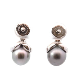 Boucles d'oreilles Puces en or blanc, perles et diamants - Castafiore