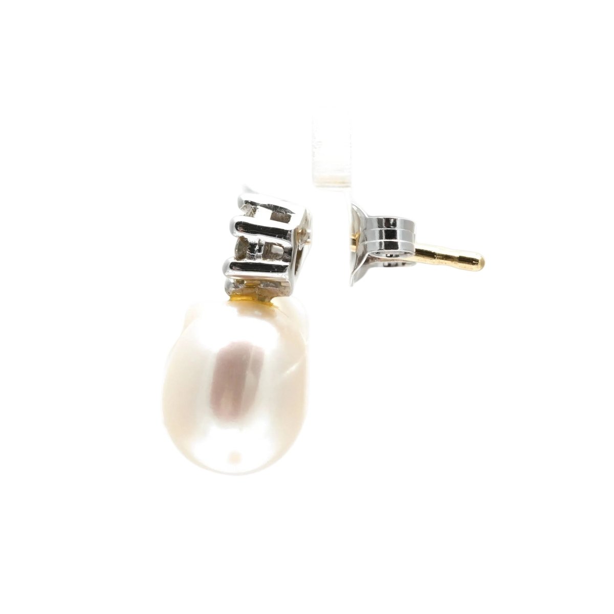 Boucles d'oreilles Puces en or blanc, perles et diamants - Castafiore