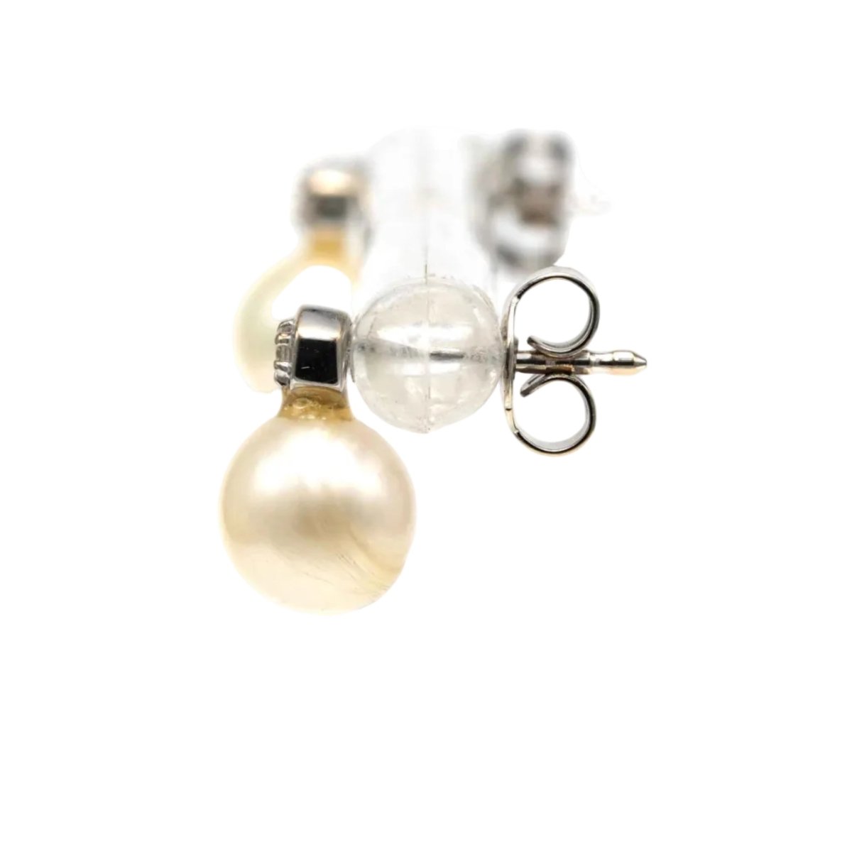 Boucles d'oreilles Puces en or blanc, perles et diamants - Castafiore