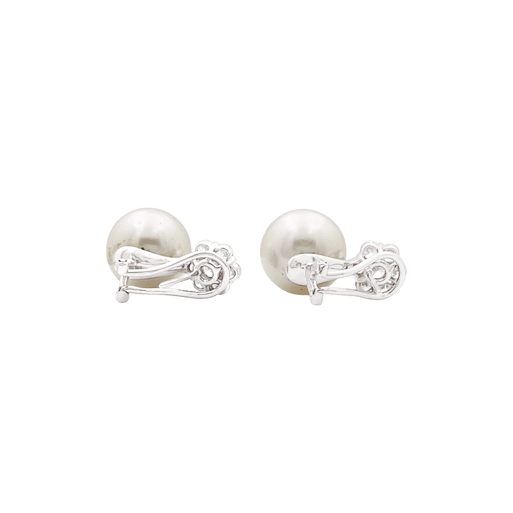 Boucles d'oreilles Puces en or blanc, perles et diamants - Castafiore