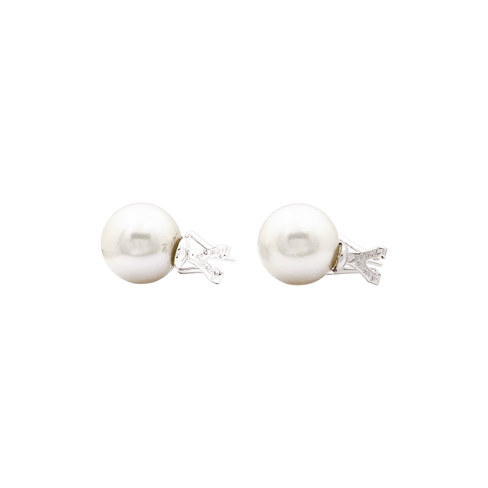 Boucles d'oreilles Puces en or blanc, perles et diamants - Castafiore