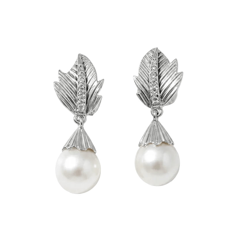 Boucles d’oreilles Puces en or blanc, perles et diamants - Castafiore