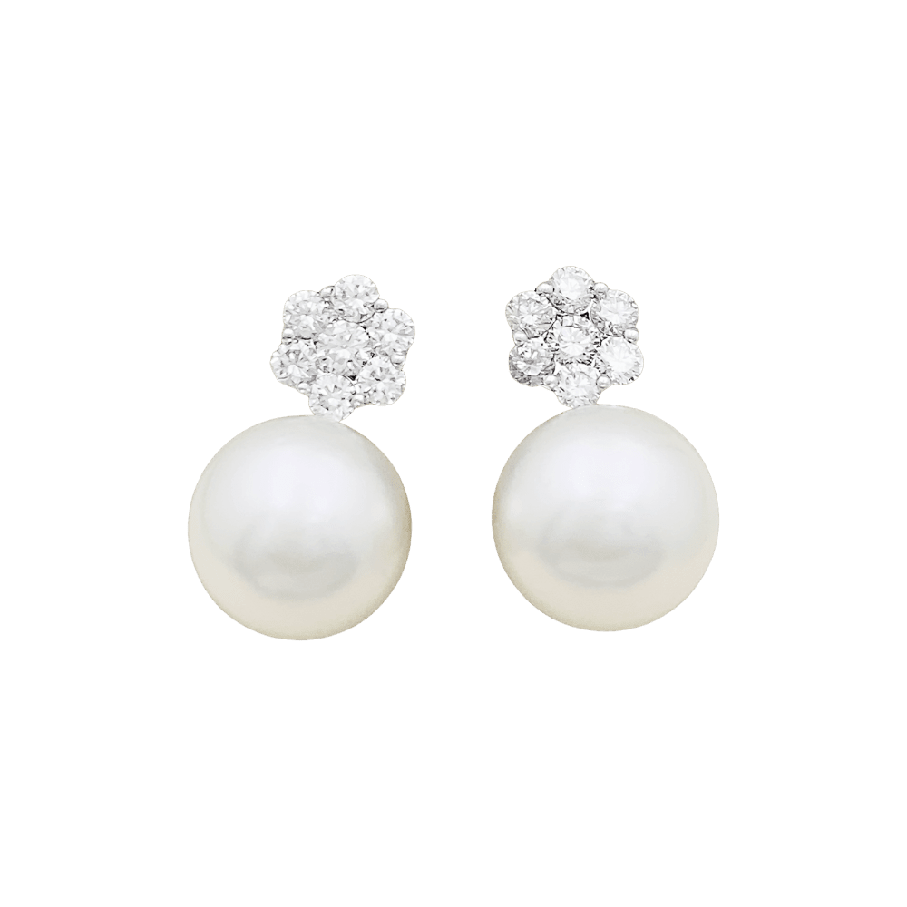 Boucles d'oreilles Puces en or blanc, perles et diamants - Castafiore