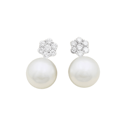 Boucles d'oreilles Puces en or blanc, perles et diamants - Castafiore