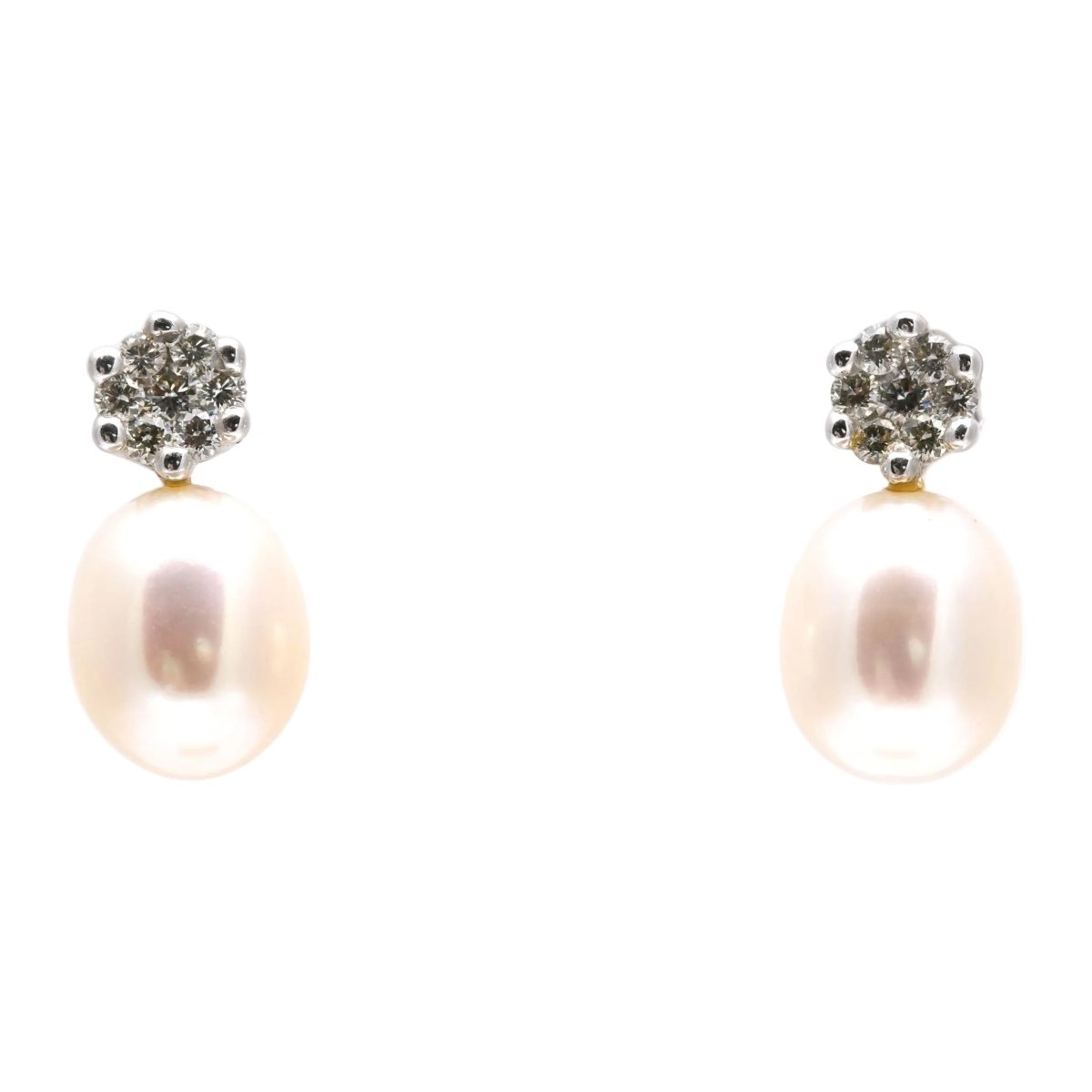 Boucles d'oreilles Puces en or blanc, perles et diamants - Castafiore