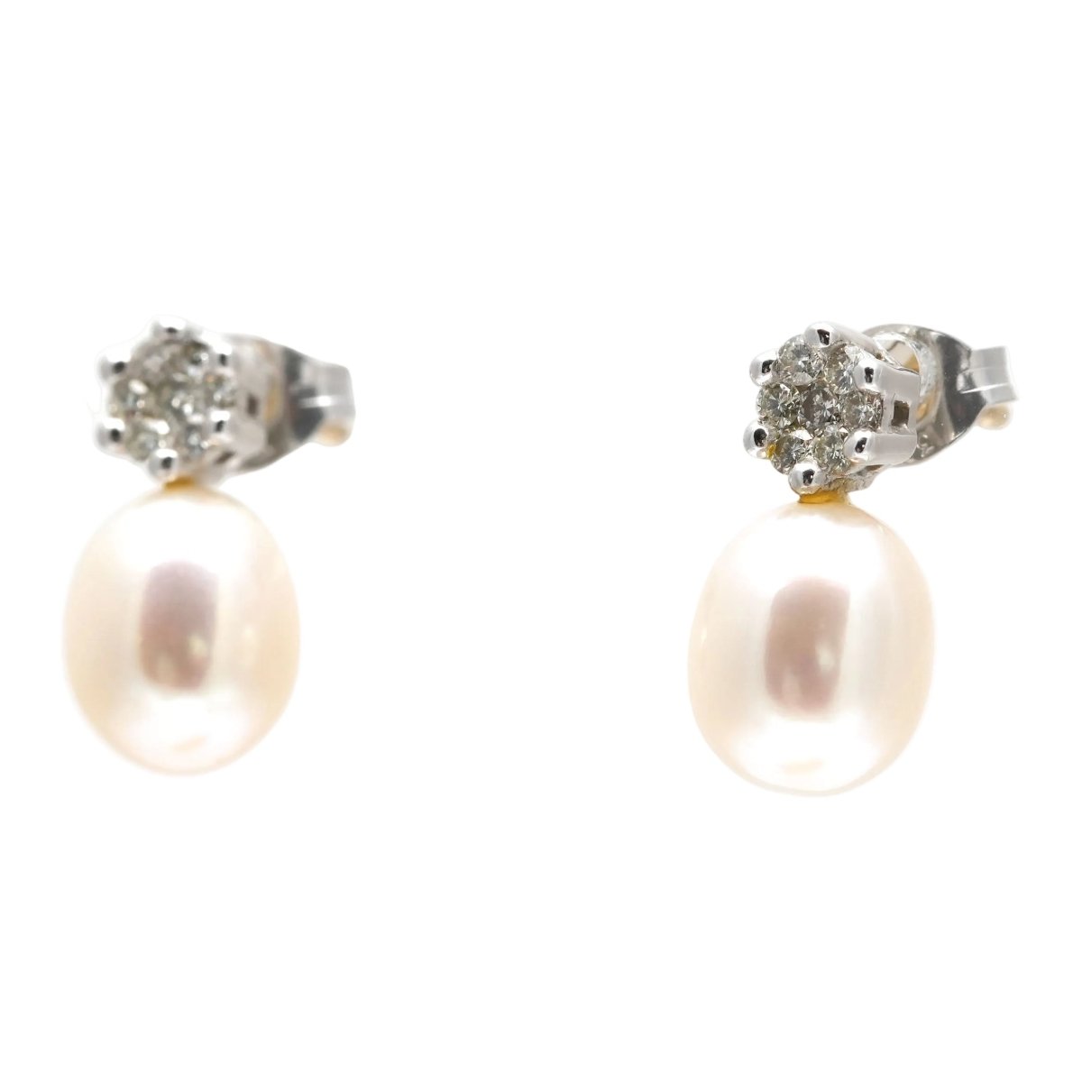 Boucles d'oreilles Puces en or blanc, perles et diamants - Castafiore