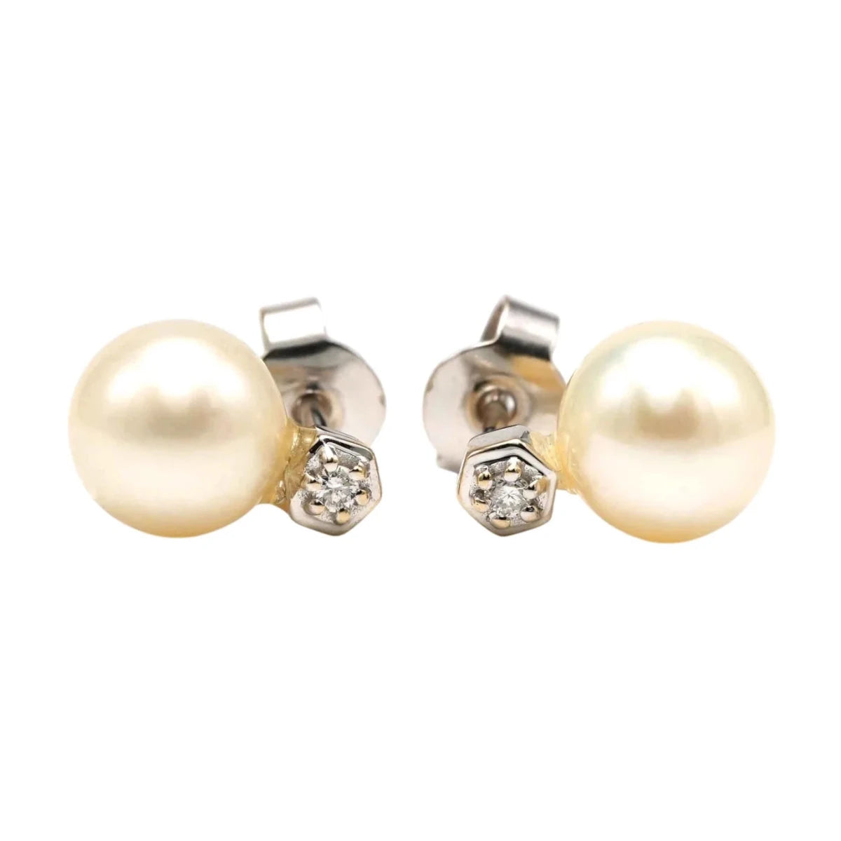 Boucles d'oreilles Puces en or blanc, perles et diamants - Castafiore