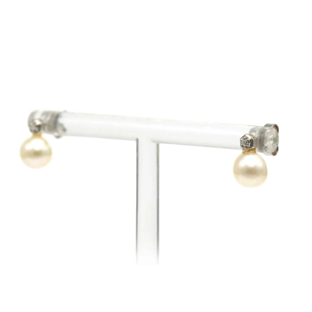 Boucles d'oreilles Puces en or blanc, perles et diamants - Castafiore