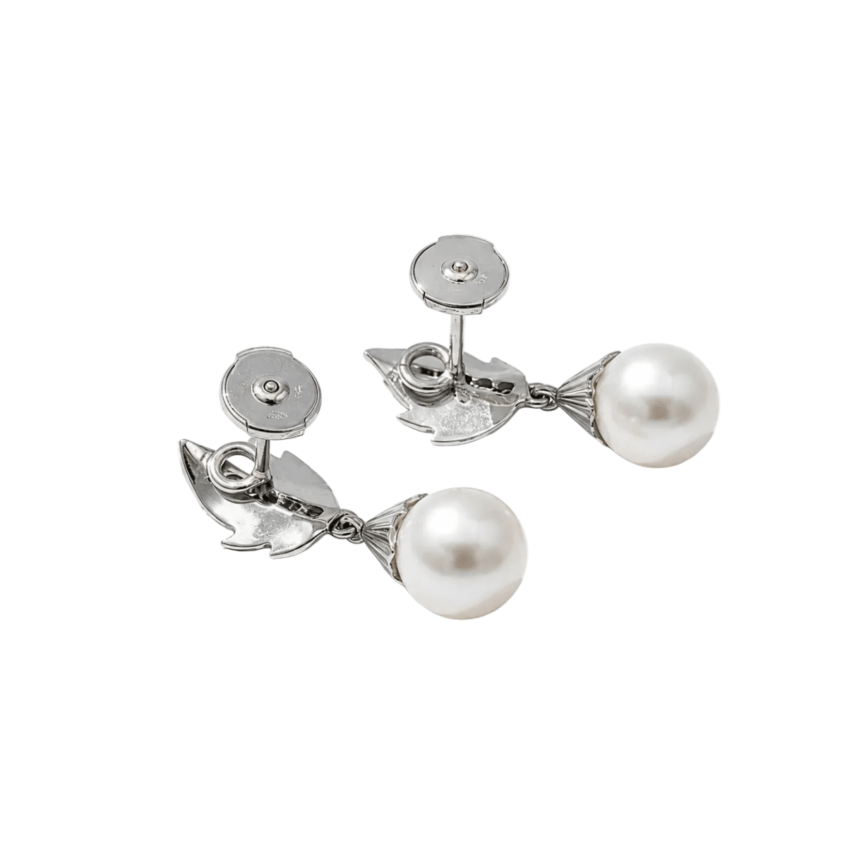 Boucles d’oreilles Puces en or blanc, perles et diamants - Castafiore