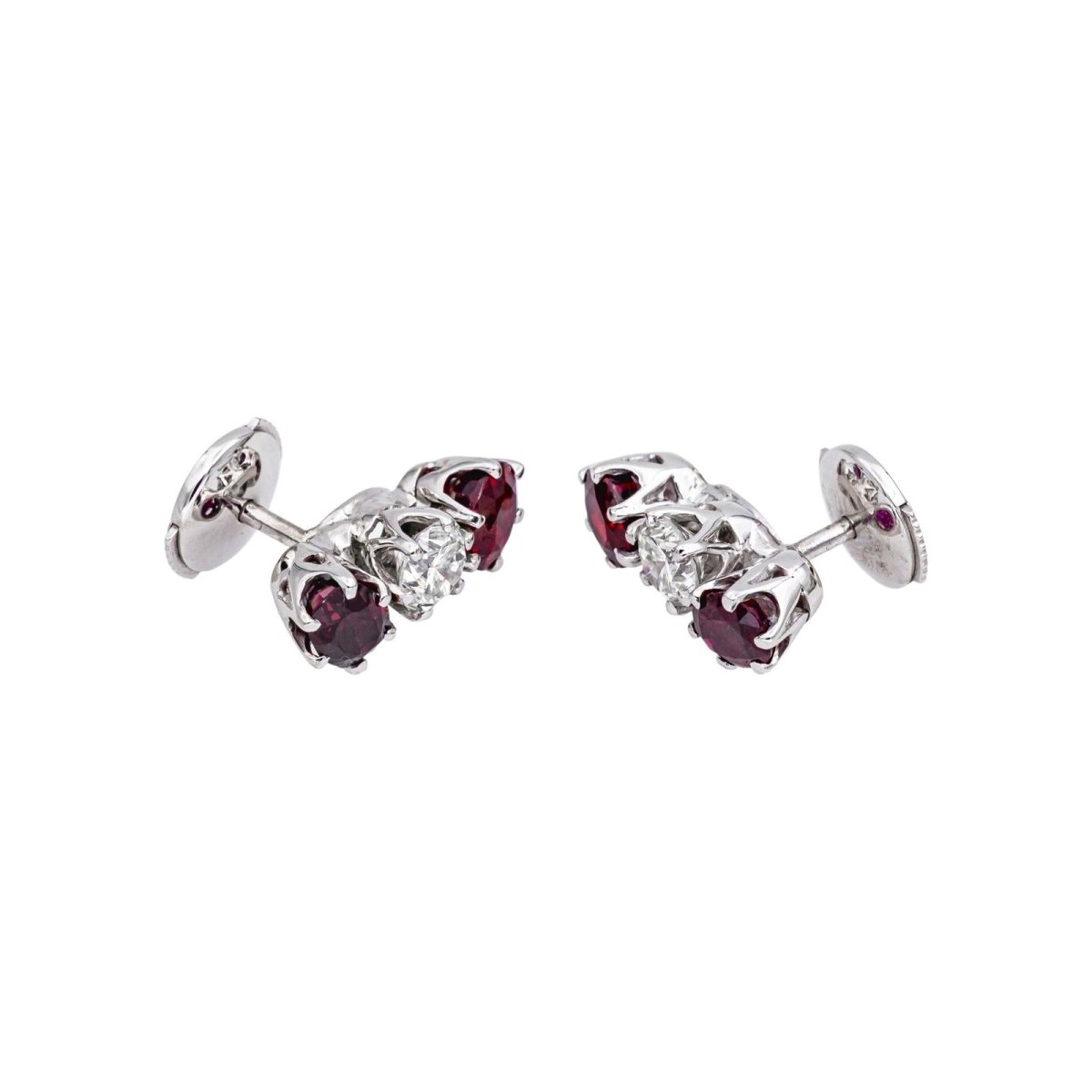 Boucles d'oreilles Puces en or blanc, rubis et diamants - Castafiore