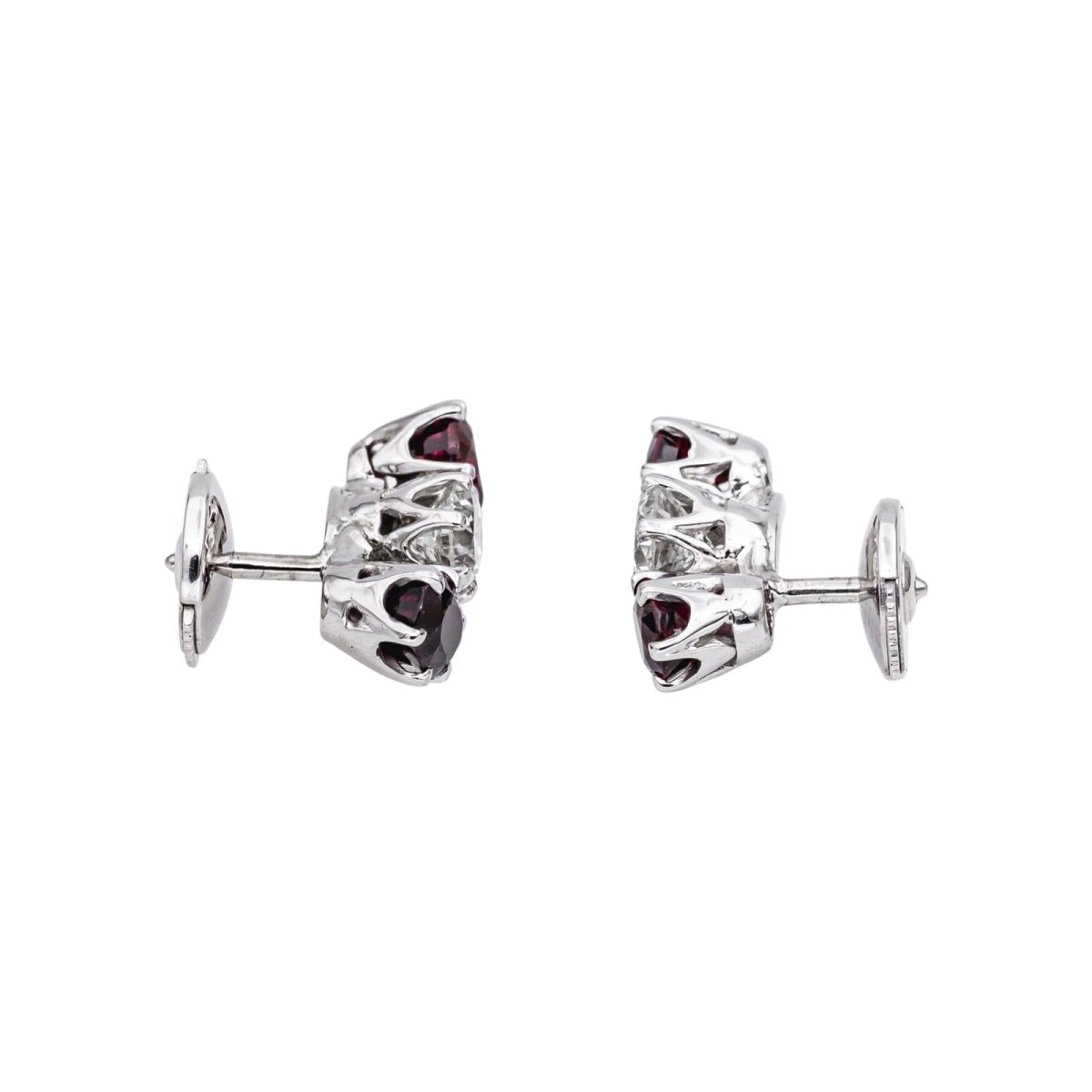 Boucles d'oreilles Puces en or blanc, rubis et diamants - Castafiore