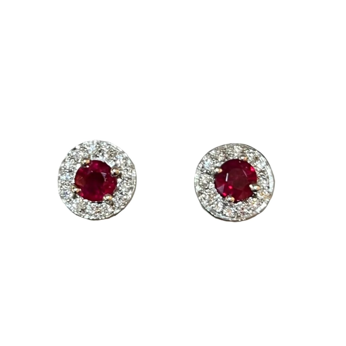 Boucles d'oreilles Puces en or blanc, rubis et diamants - Castafiore