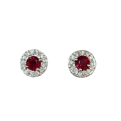 Boucles d'oreilles Puces en or blanc, rubis et diamants - Castafiore