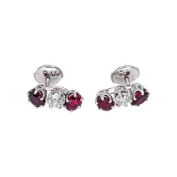 Boucles d'oreilles Puces en or blanc, rubis et diamants - Castafiore