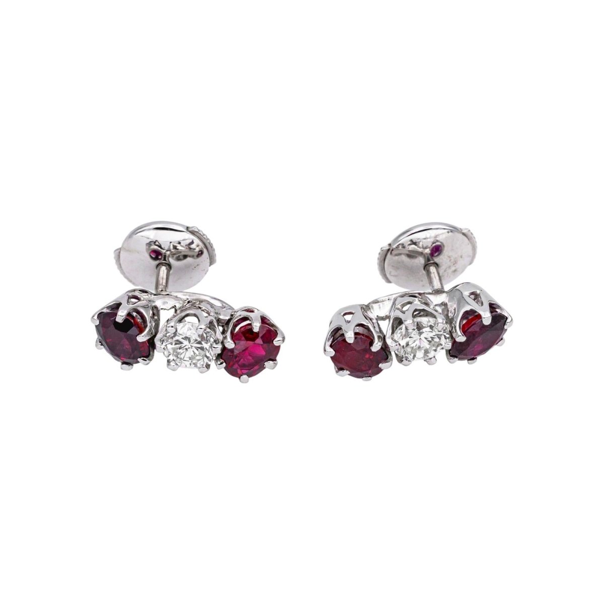 Boucles d'oreilles Puces en or blanc, rubis et diamants - Castafiore