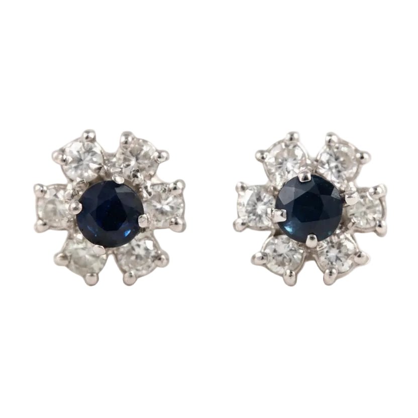 Boucles d'oreilles Puces en or blanc, saphirs et diamants - Castafiore