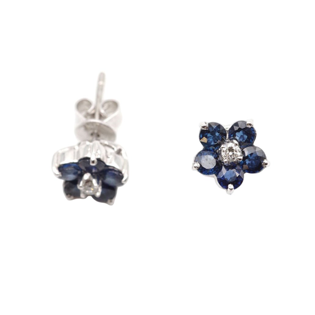 Boucles d'oreilles Puces en or blanc, saphirs et diamants - Castafiore
