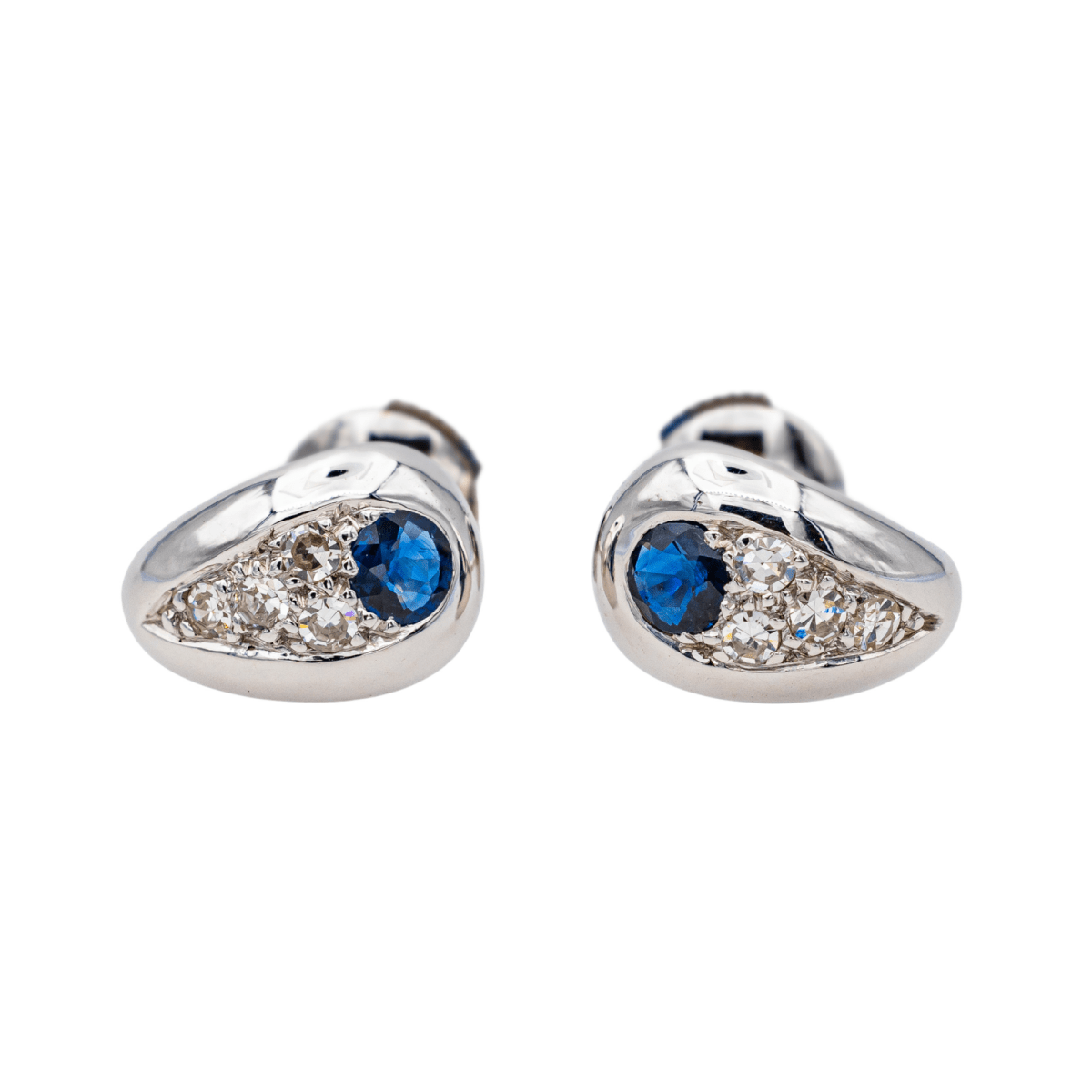 Boucles d'oreilles Puces en or blanc, shapirs et diamants - Castafiore