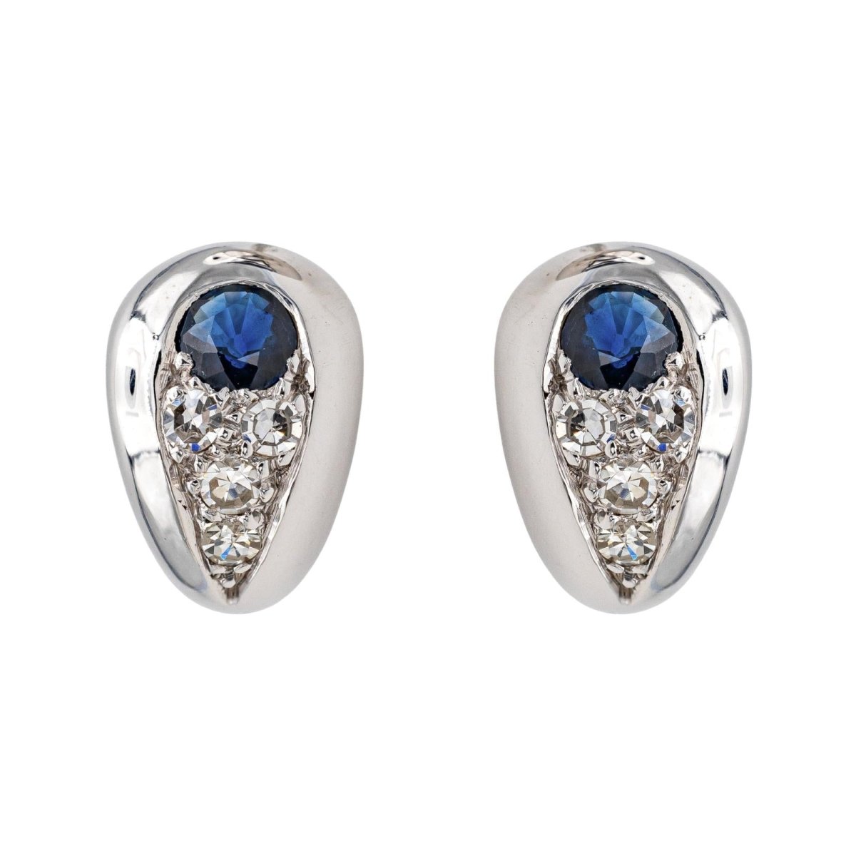 Boucles d'oreilles Puces en or blanc, shapirs et diamants - Castafiore