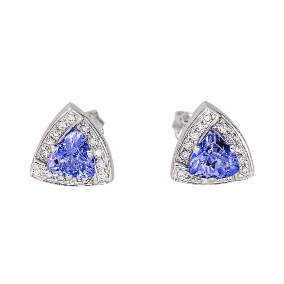 Boucles d'oreilles Puces en or blanc, tanzanites et diamants - Castafiore