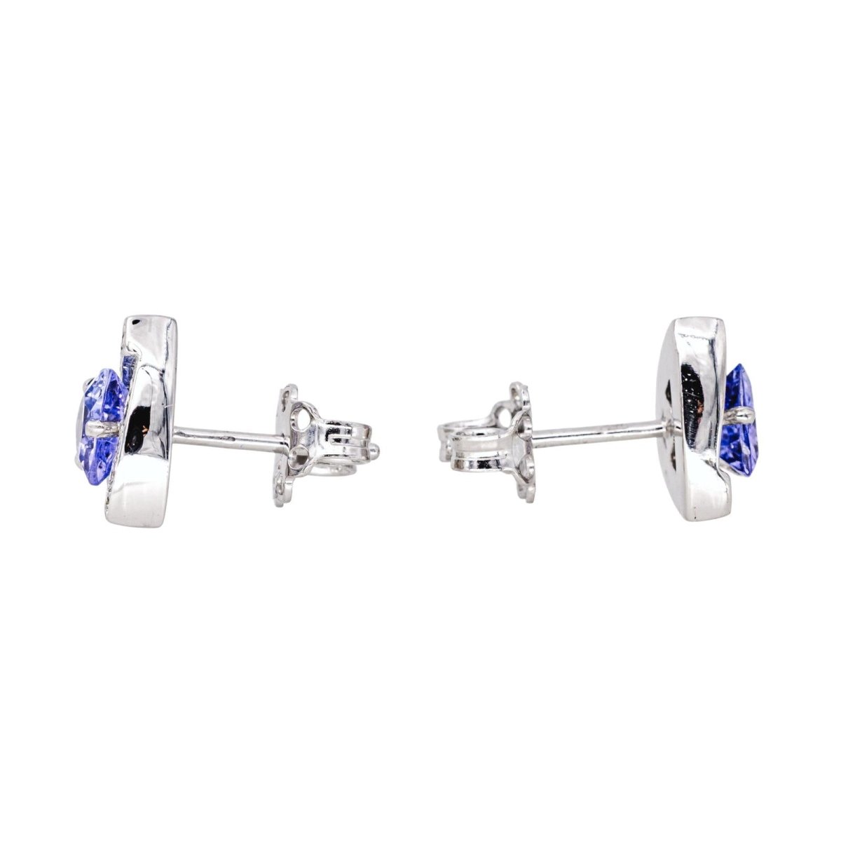Boucles d'oreilles Puces en or blanc, tanzanites et diamants - Castafiore