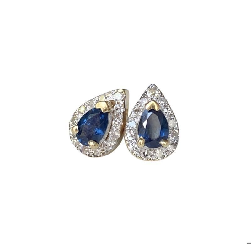 Boucles d'oreilles Puces en or gris, or jaune, saphir et diamants - Castafiore