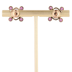 Boucles d'oreilles Puces en or jaune, calcédoines et grenats - Castafiore