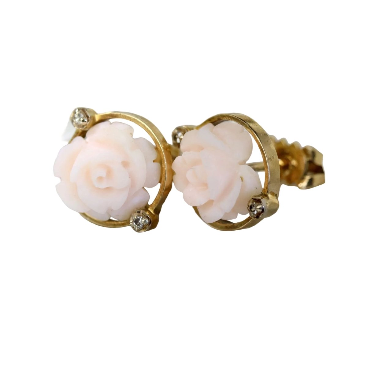 Boucles d'oreilles Puces en or jaune, corail, et diamants - Castafiore