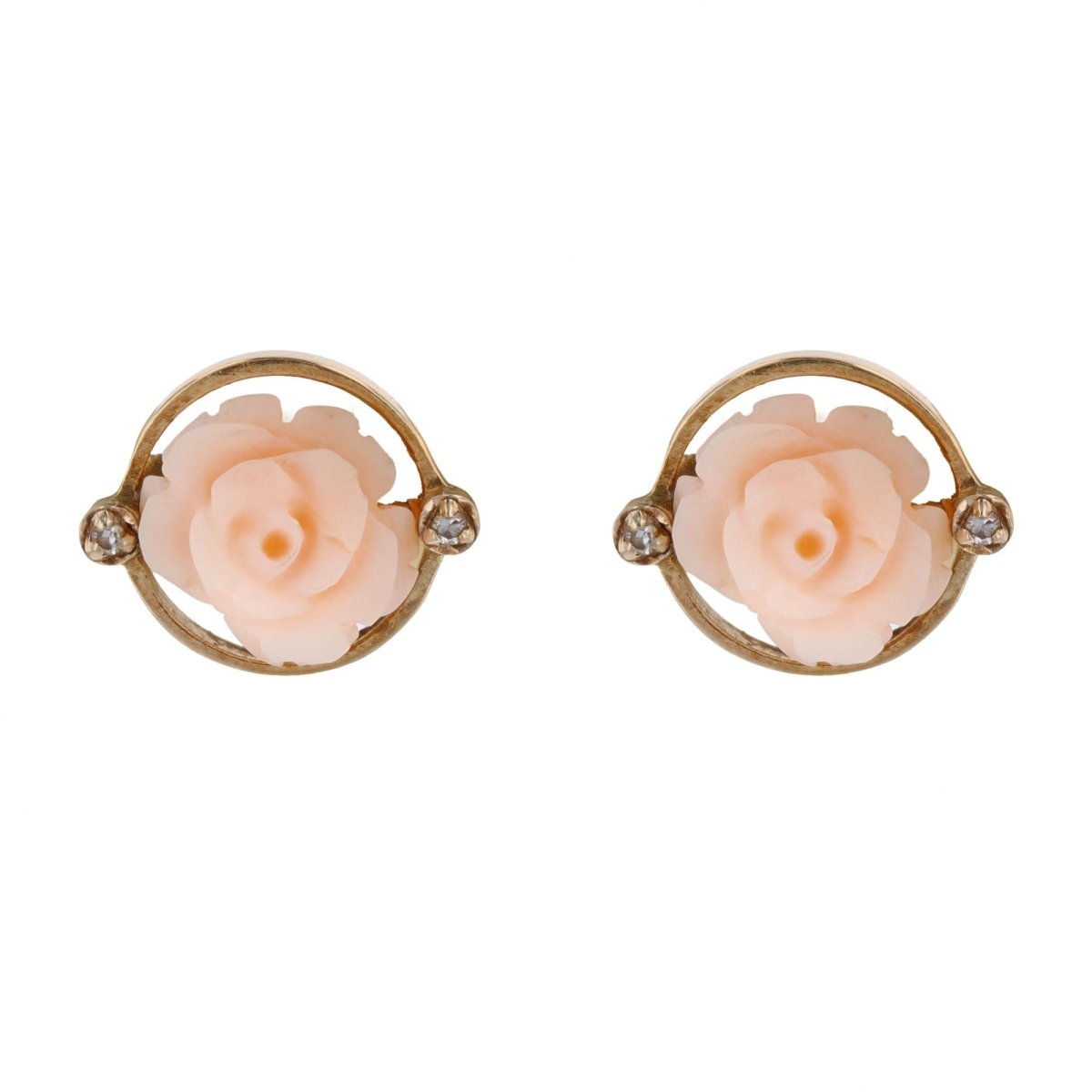 Boucles d'oreilles Puces en or jaune, corail, et diamants - Castafiore