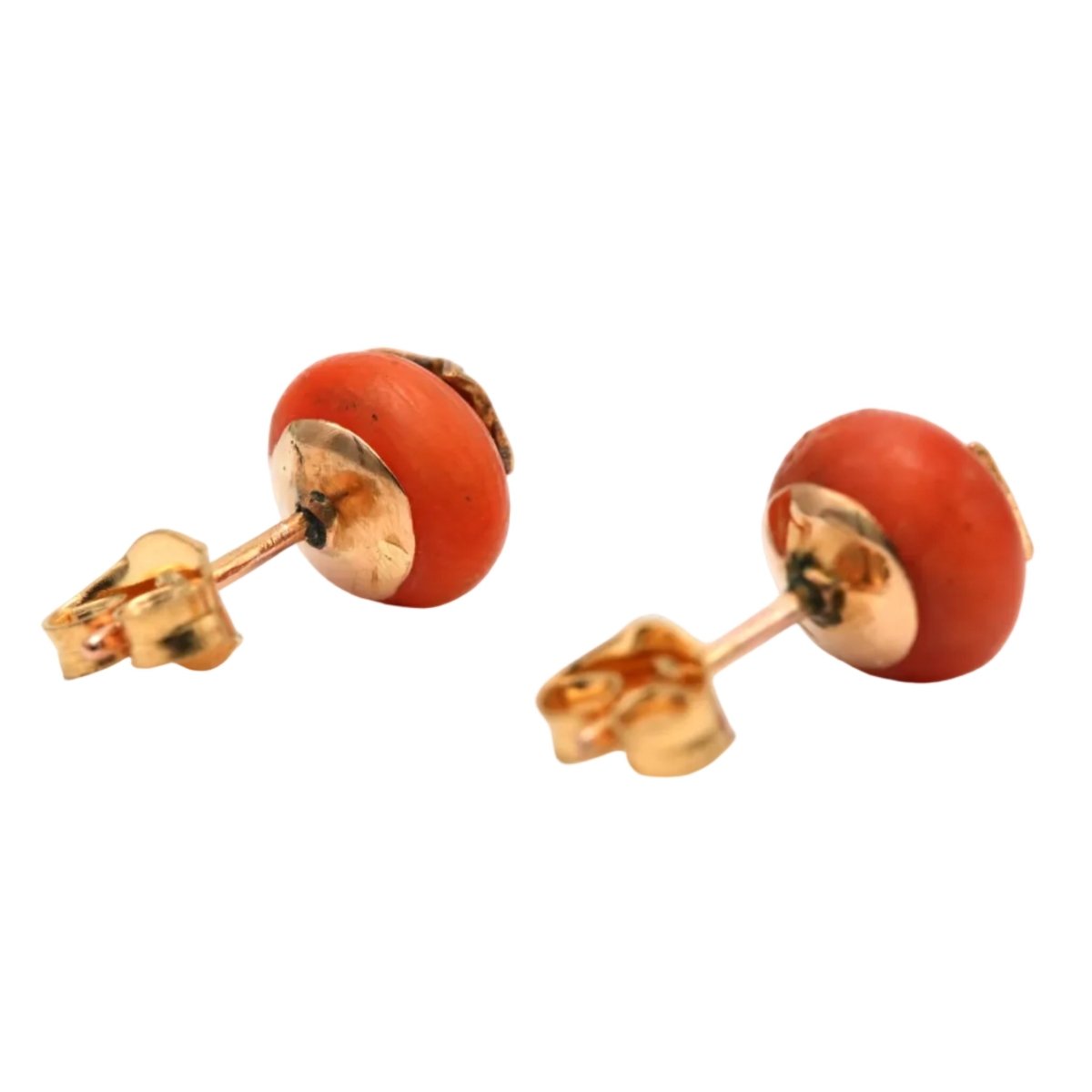 Boucles d'oreilles Puces en or jaune, corail et perles - Castafiore