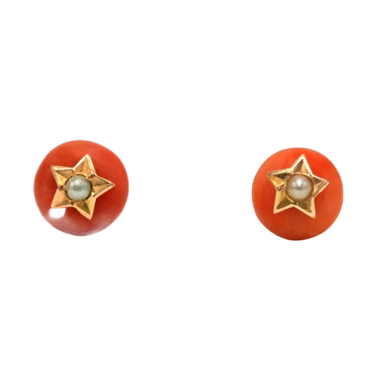 Boucles d'oreilles Puces en or jaune, corail et perles - Castafiore
