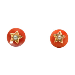 Boucles d'oreilles Puces en or jaune, corail et perles - Castafiore