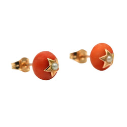 Boucles d'oreilles Puces en or jaune, corail et perles - Castafiore