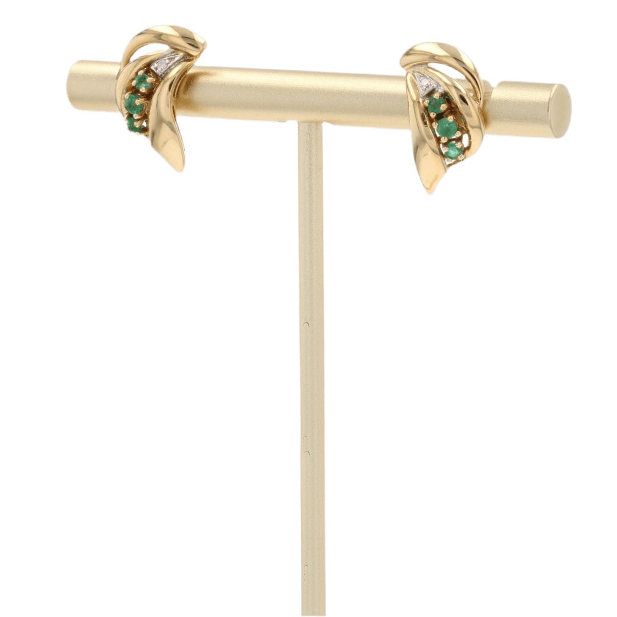 Boucles d'oreilles Puces en or jaune, émeraudes et diamant - Castafiore