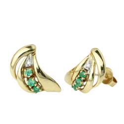 Boucles d'oreilles Puces en or jaune, émeraudes et diamant - Castafiore
