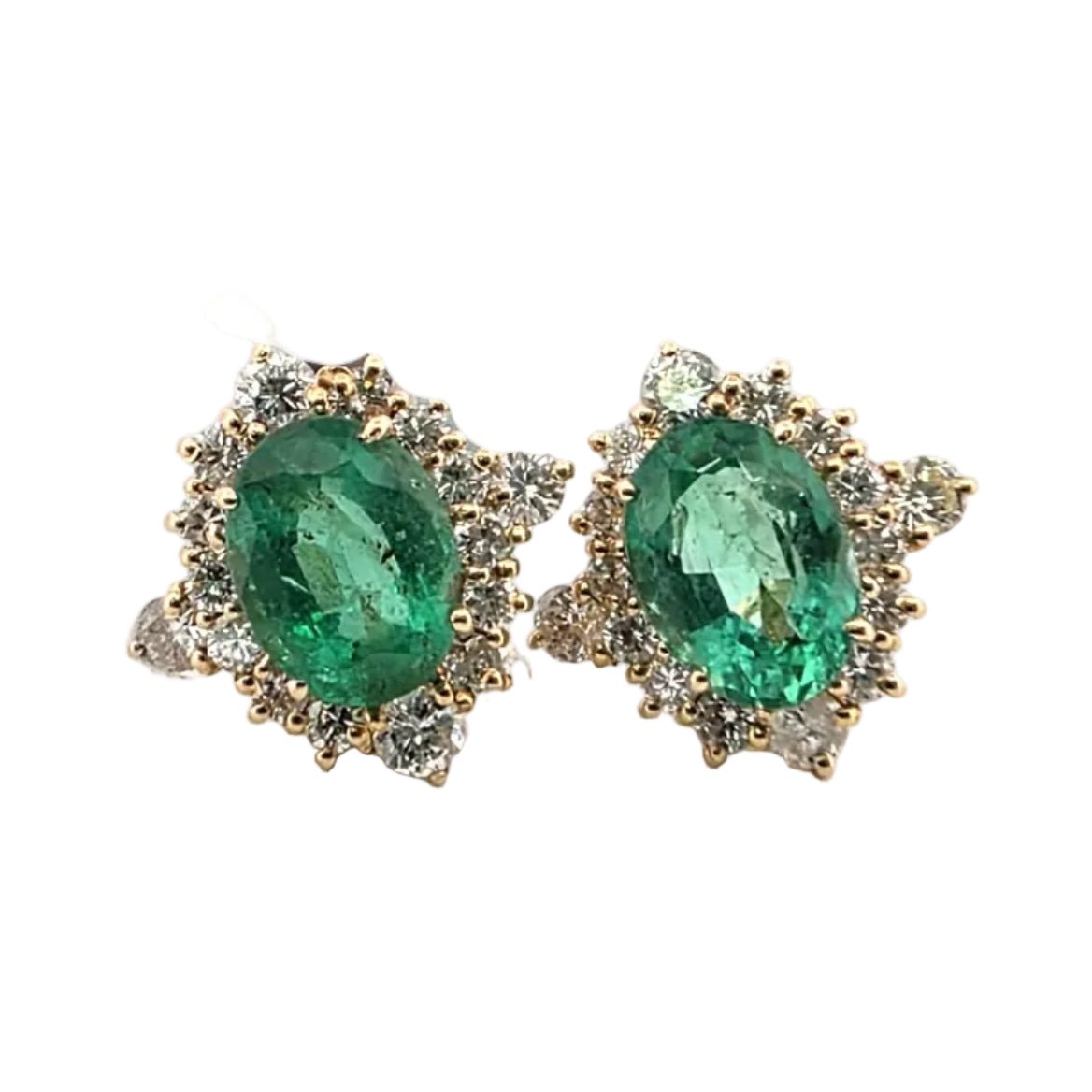 Boucles d'oreilles Puces en or jaune, émeraudes et diamants - Castafiore