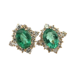 Boucles d'oreilles Puces en or jaune, émeraudes et diamants - Castafiore