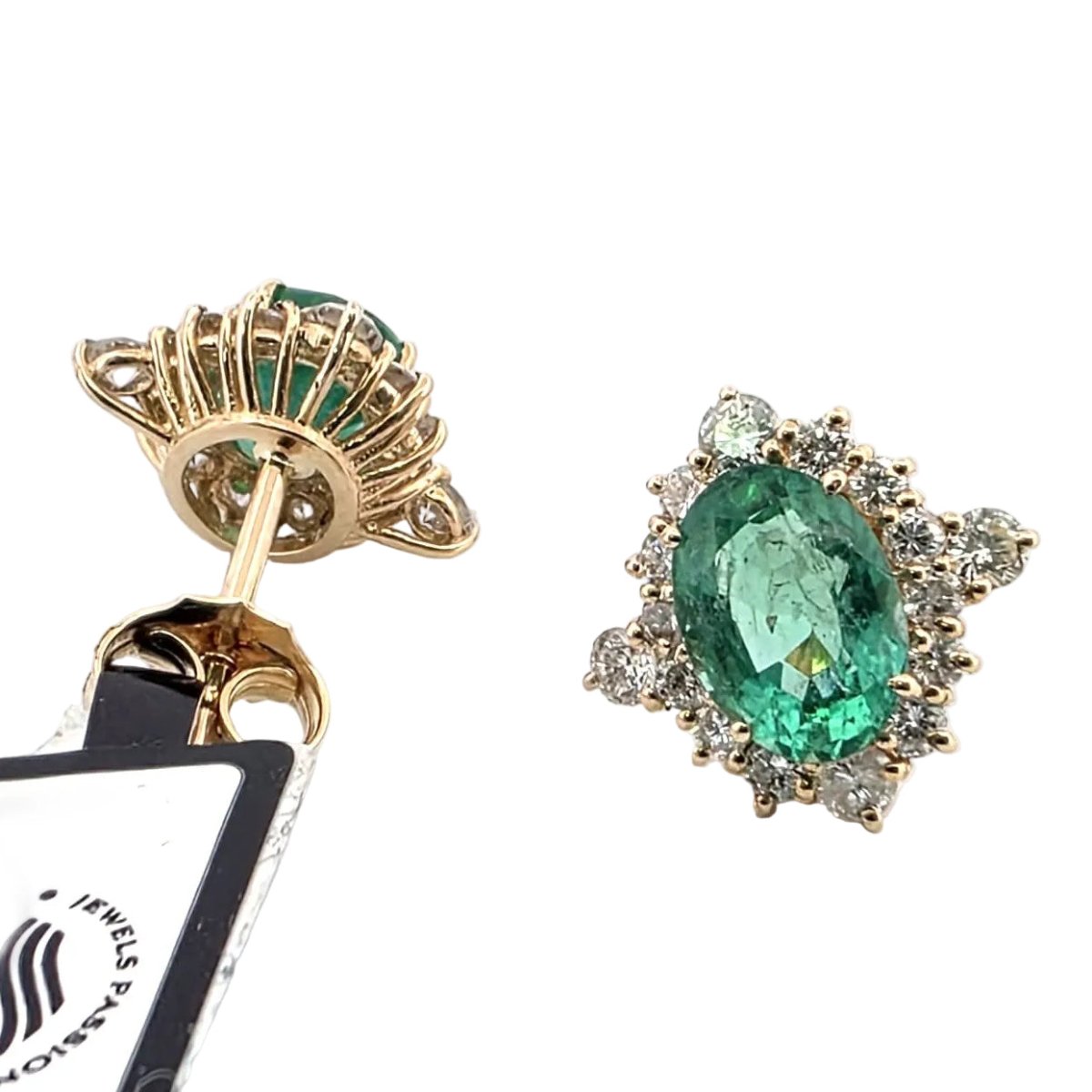 Boucles d'oreilles Puces en or jaune, émeraudes et diamants - Castafiore