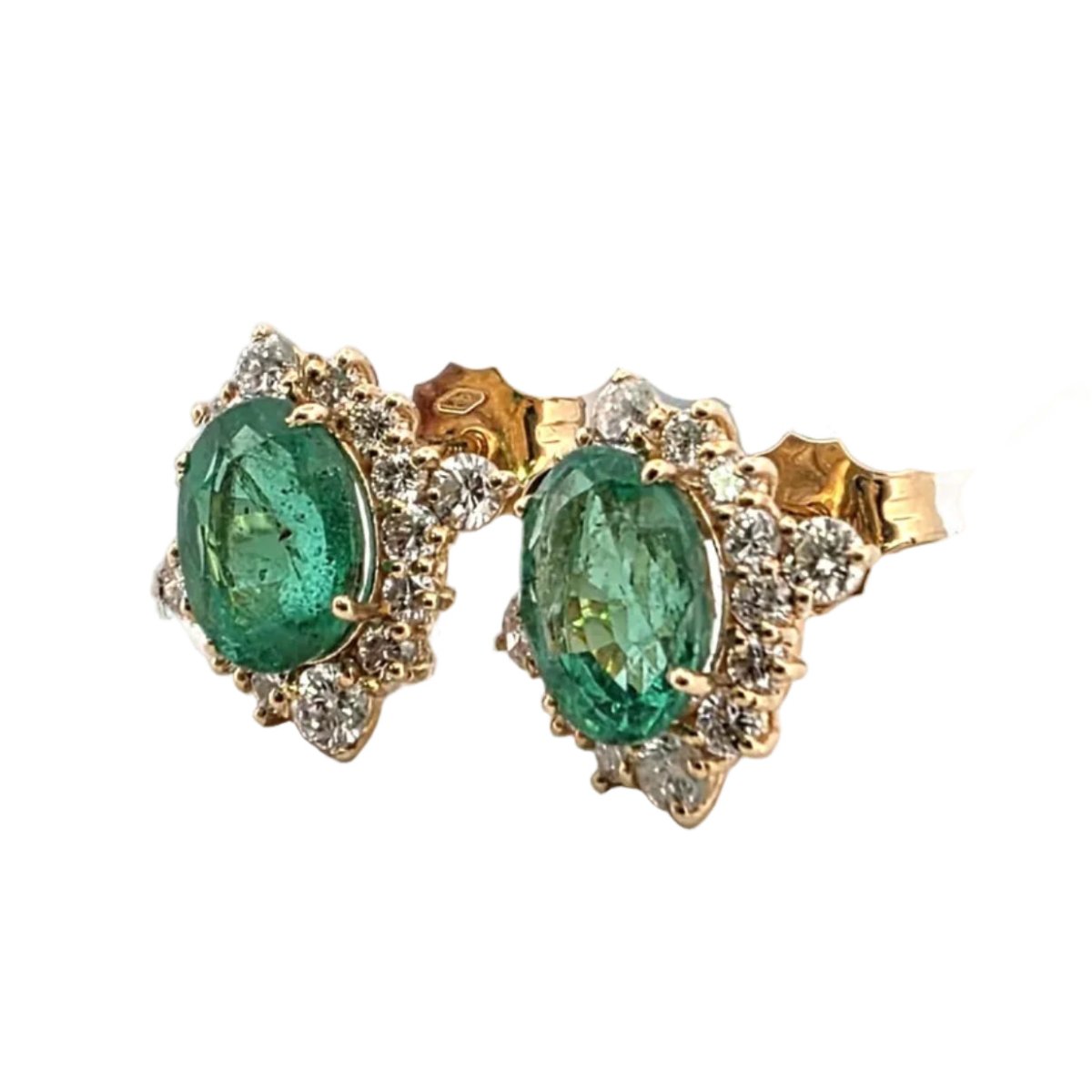 Boucles d'oreilles Puces en or jaune, émeraudes et diamants - Castafiore