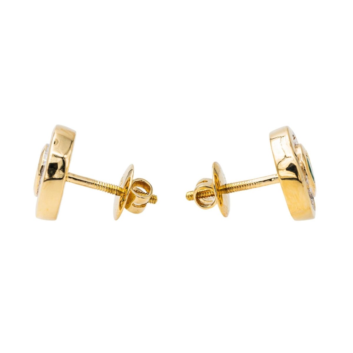 Boucles d'oreilles Puces en or jaune, émeraudes et diamants - Castafiore