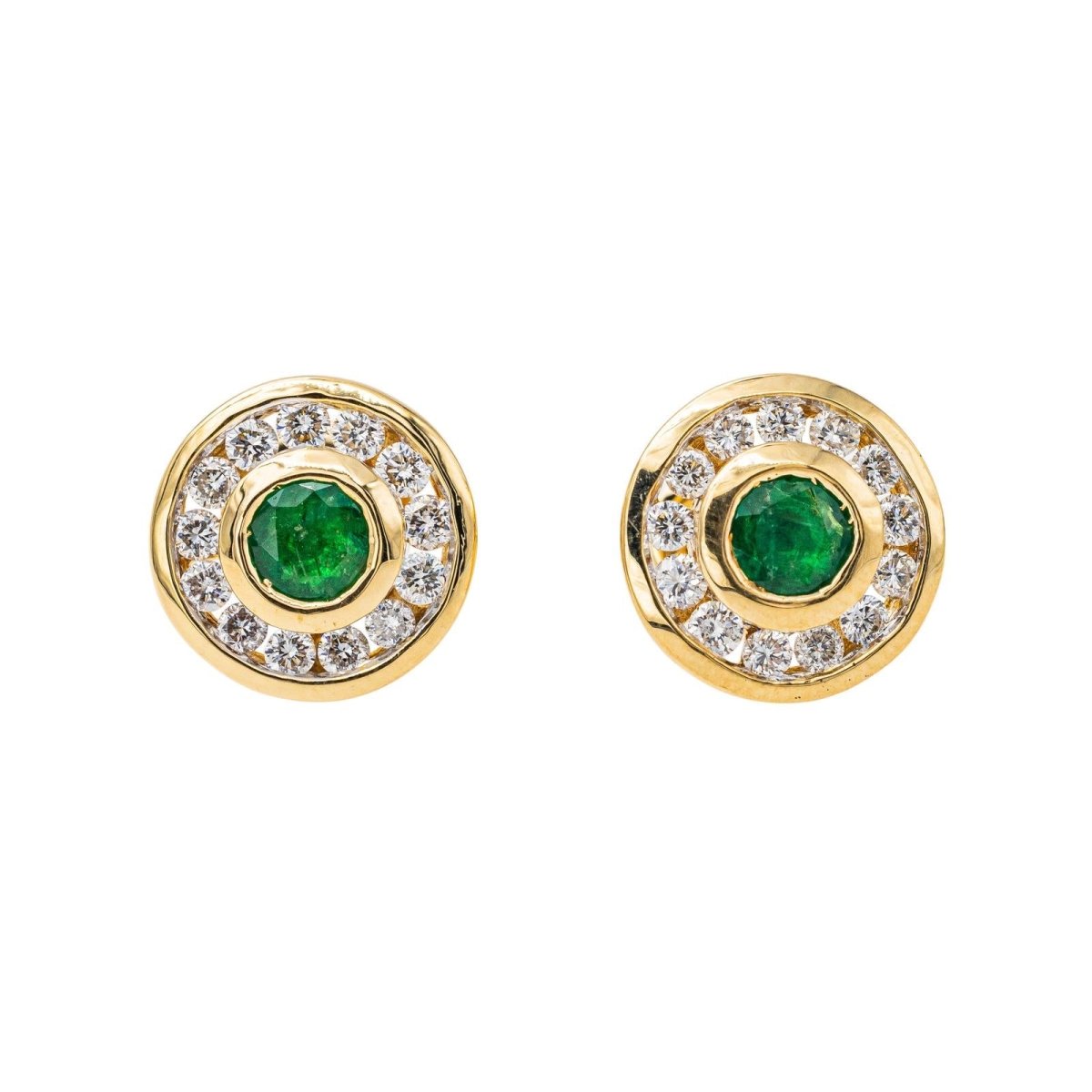 Boucles d'oreilles Puces en or jaune, émeraudes et diamants - Castafiore