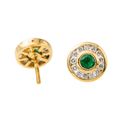 Boucles d'oreilles Puces en or jaune, émeraudes et diamants - Castafiore