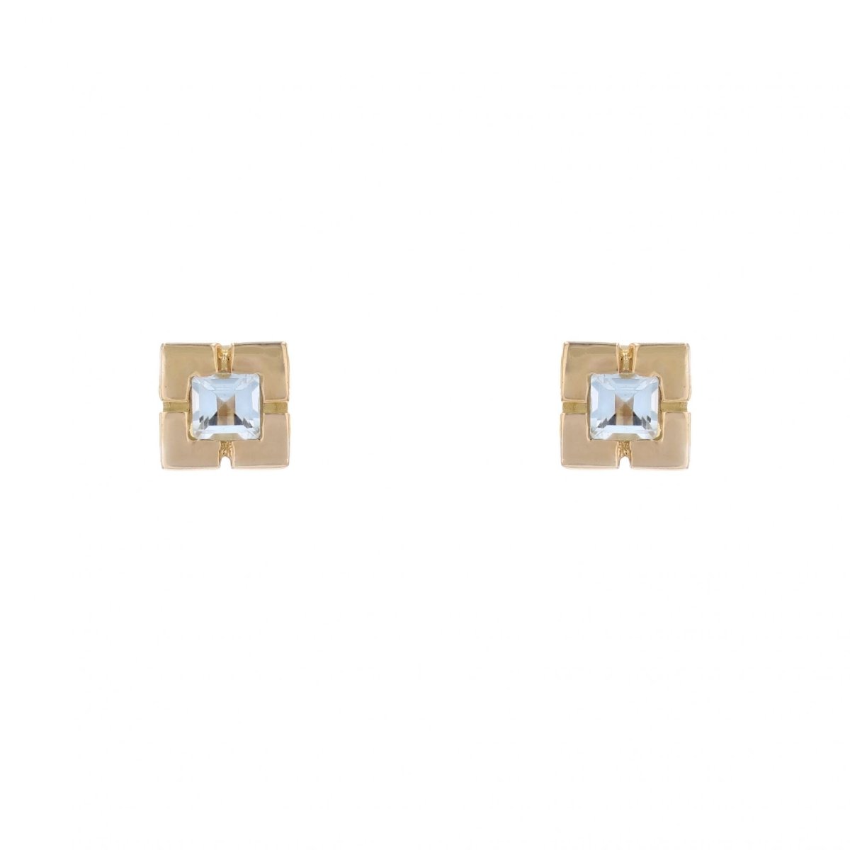 Boucles d'oreilles puces en or jaune et aigue - marine - Castafiore