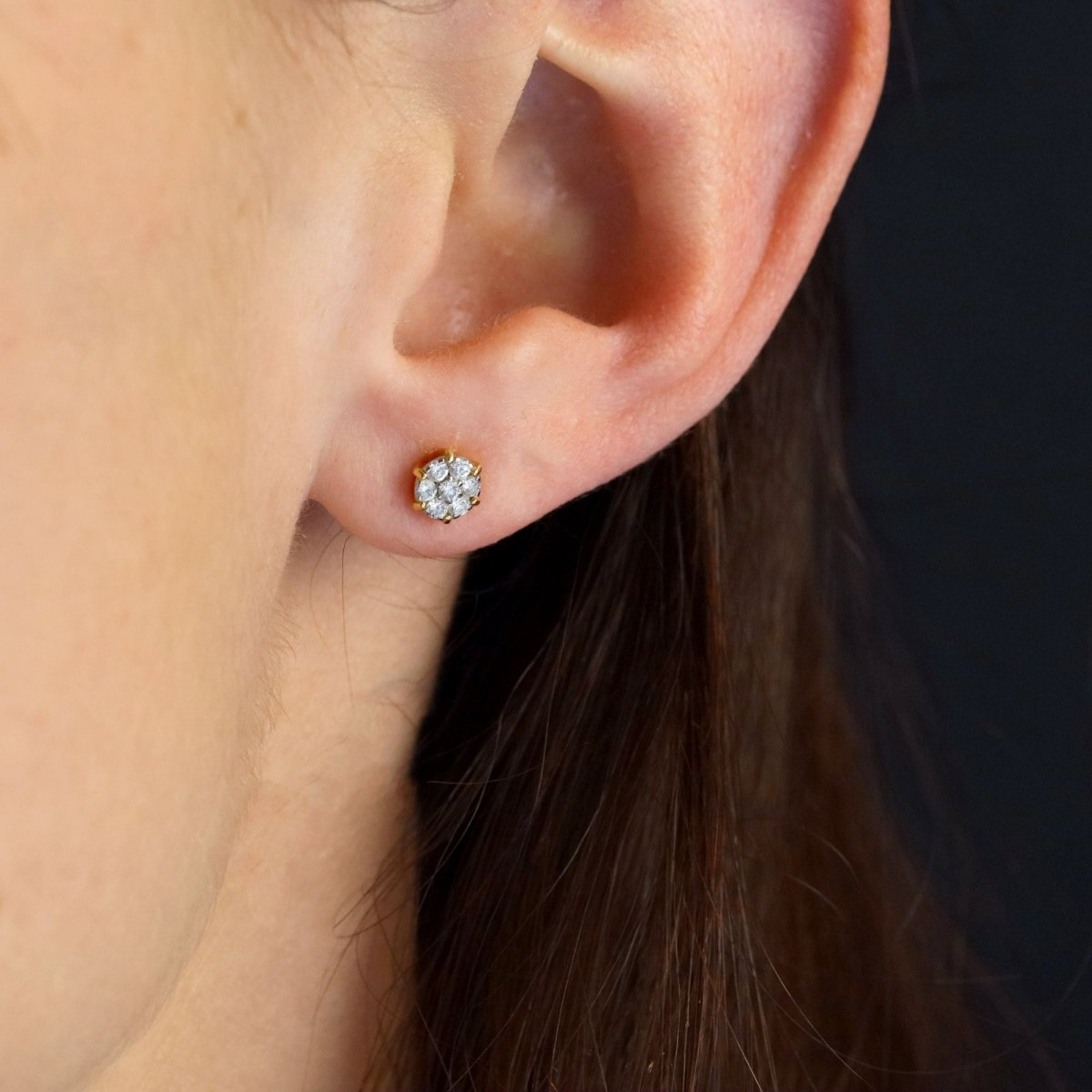 Boucles d'oreilles Puces en or jaune et diamants - Castafiore