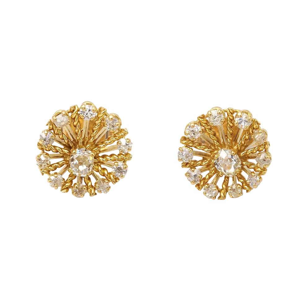 Boucles d'oreilles Puces en or jaune et diamants - Castafiore