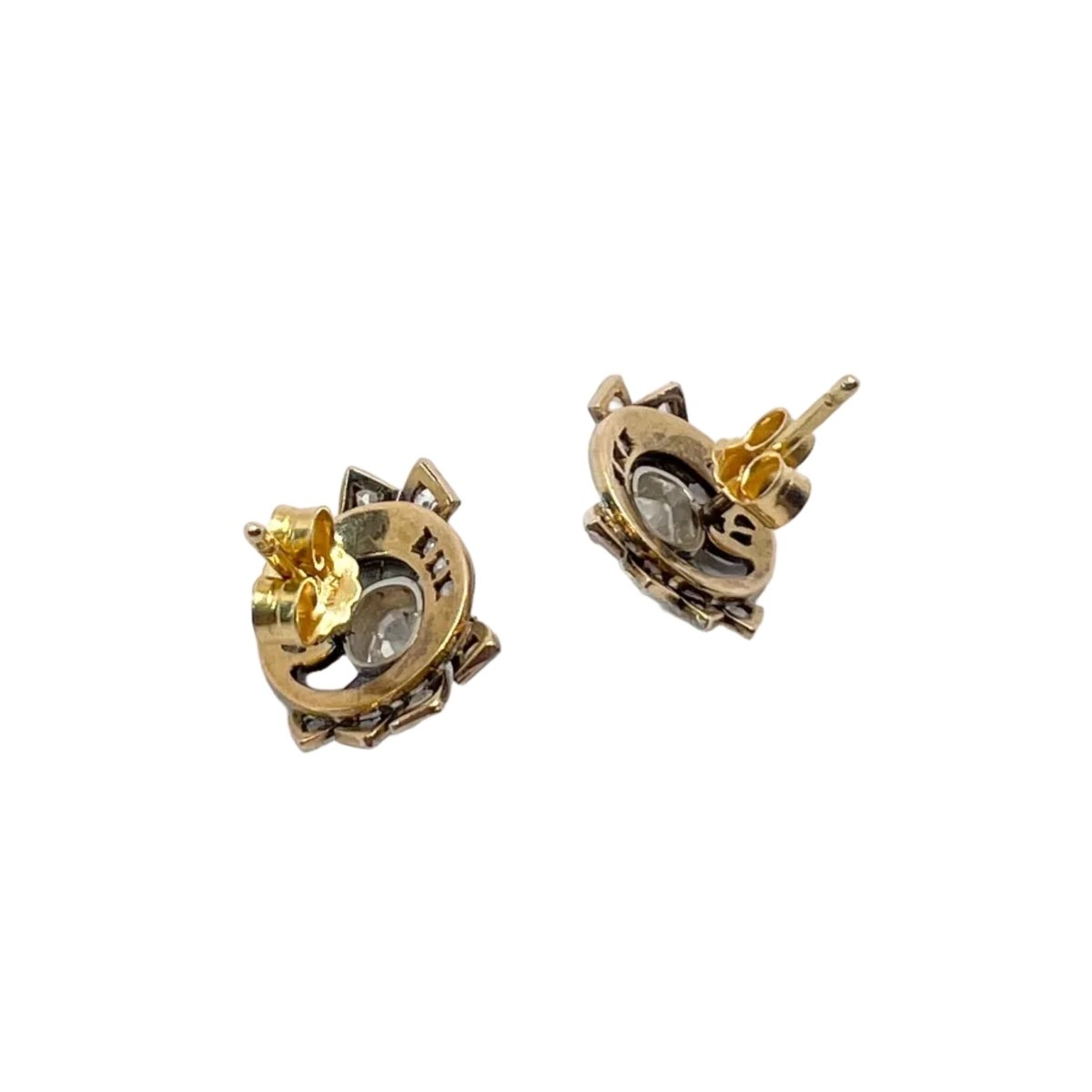 Boucles d'oreilles Puces en or jaune et diamants - Castafiore