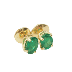 Boucles d'oreilles Puces en or jaune et émeraude - Castafiore